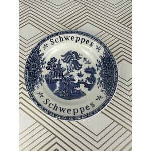 Vintage Schweppes Advertising Trinket Dish, Barware, Blue Willow Pattern